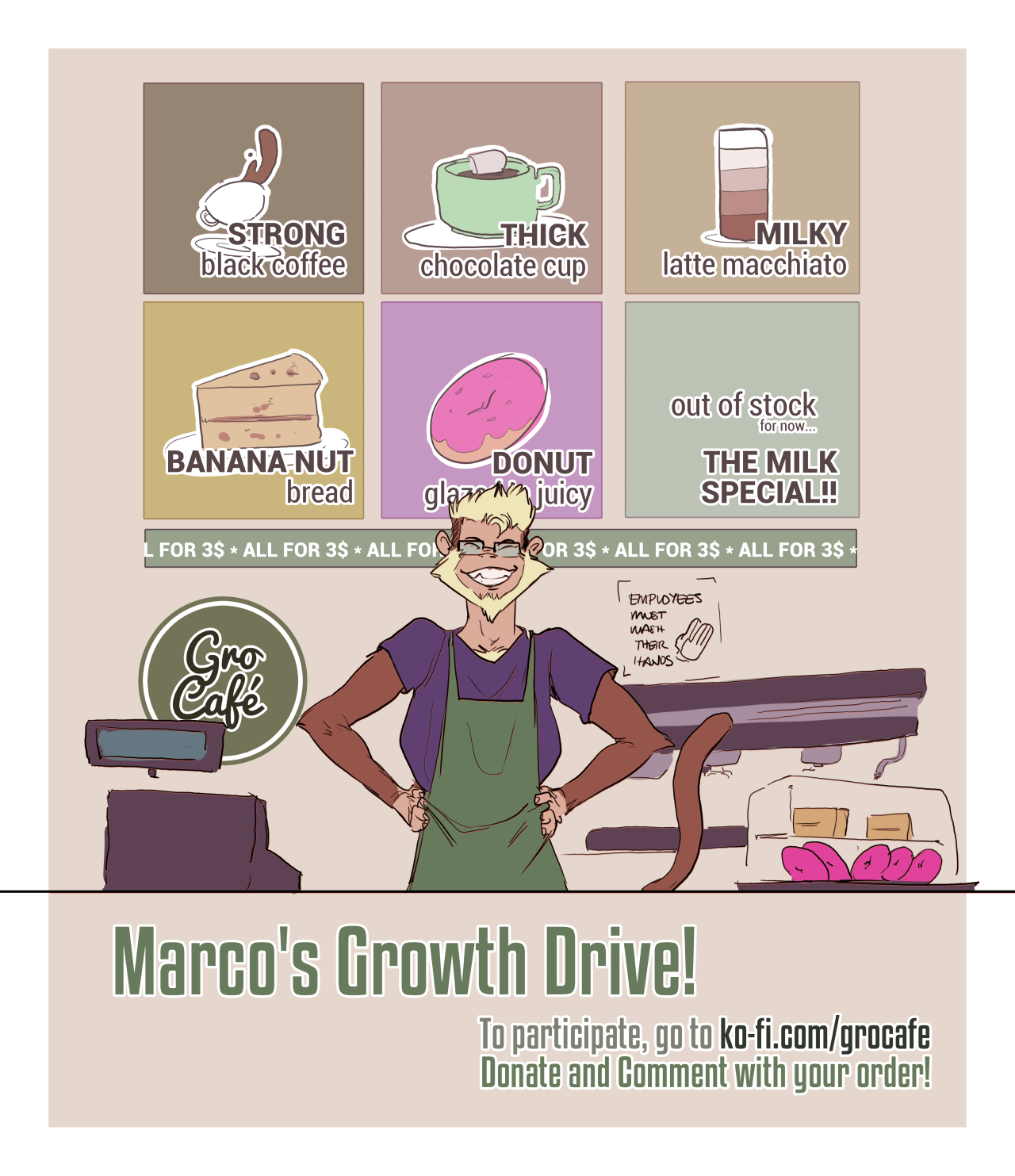 KO-FI GROWTH DRIVE - Marco the Gro-Café Barista page 1 full