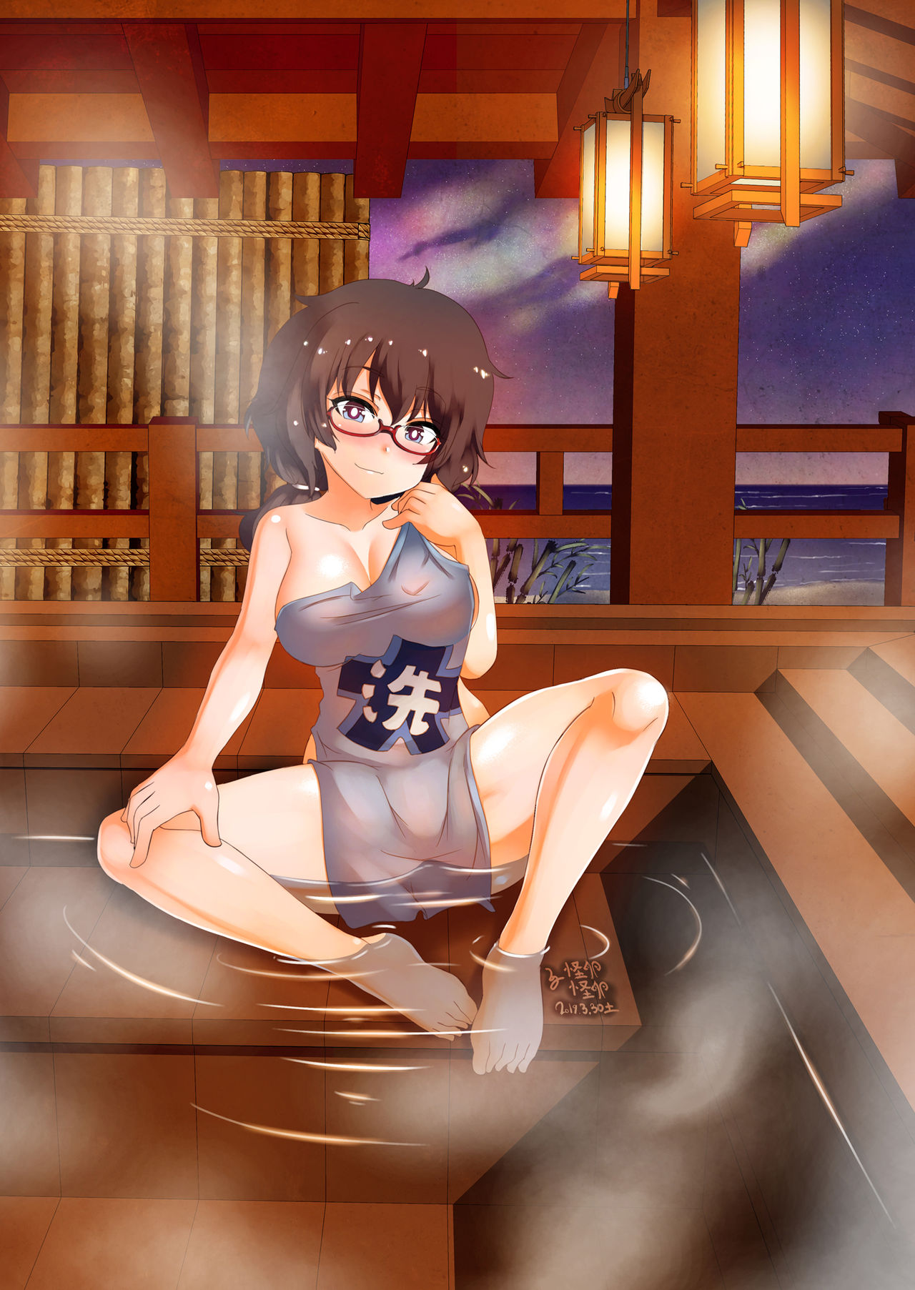夜の温泉でおりょうと大人の遊び page 2 full
