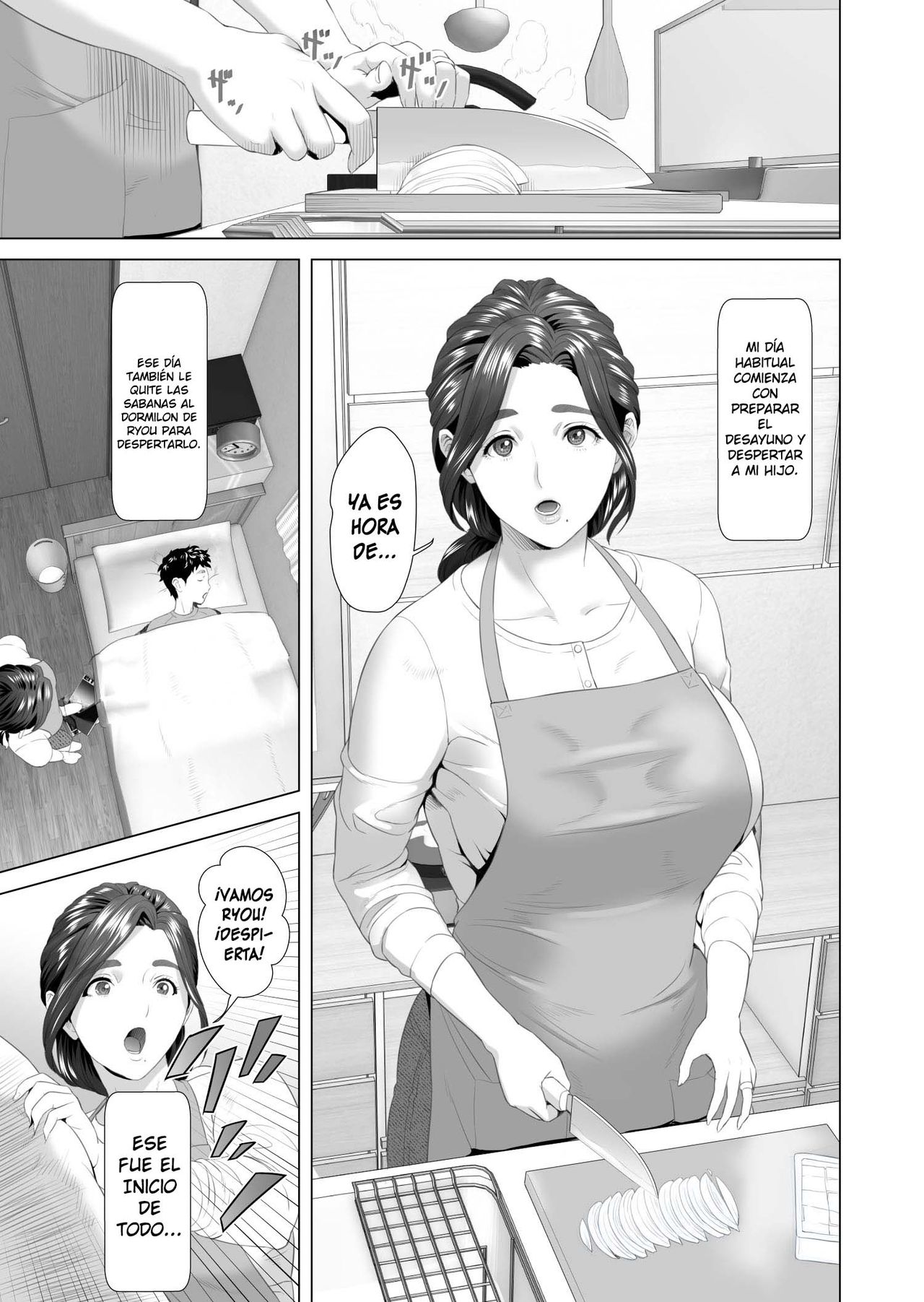 Kinjo Yuuwaku Musuko o Yobai ni Sasou Haha Hen | ¡Madre seduce a su hijo  para una visita nocturna! Seducción en el vecindario - Page 3 - IMHentai